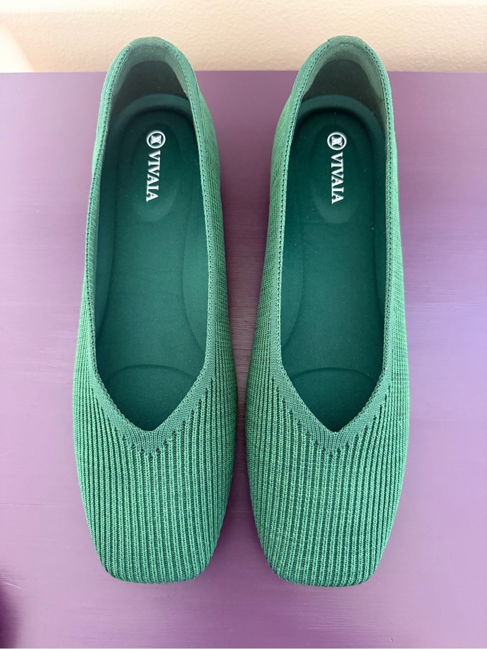 Vivaia Forest Green Knit Slip-On Flat Loafers Sz 41 Conscious Comfort